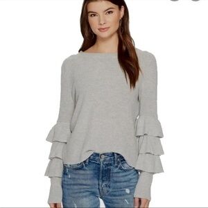 1 STATE Gray Tiered Ruffle Sleeve Sweater Womens Size Medium Nordstrom